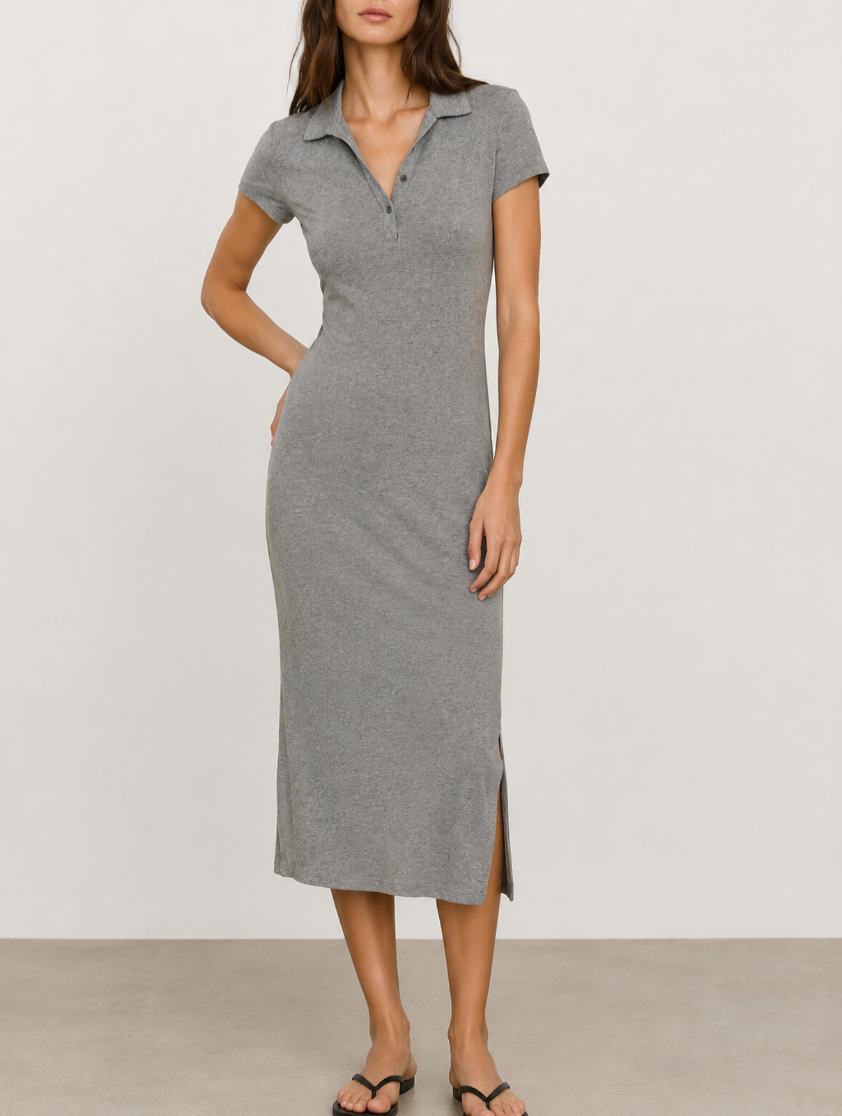 James Perse Polo Shirt Dress Size Xs / 0 Gray Stretch Jersey Minimalist Casual